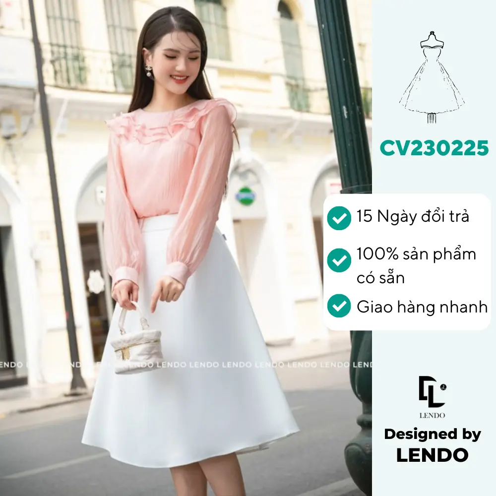 Chân Váy Dáng Xòe Chéo Hàn, Chân Váy Trơn Dáng Chữ A LENDO CV230225 Nữ Khuy