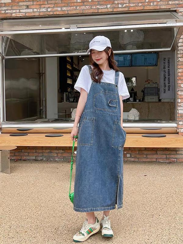 Yếm Váy Nữ Dáng Dài Chất Liệu Cao Cấp , Váy Yếm Bò Nữ Dài Sẻ Sườn Thời Trang Hàn Quốc Y2