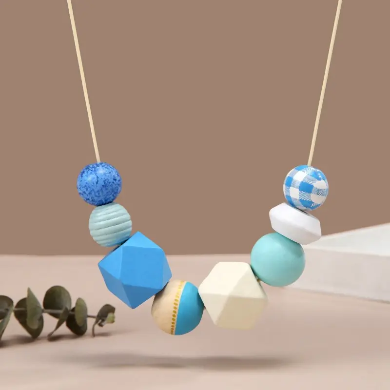 Geometric Wooden Pendant Necklace 2025 - Ethnic Bohemian Beaded Collarbone Chain for Women, Adjustable Minimalist Ethnic Style Jewelry with Wooden Beads Design