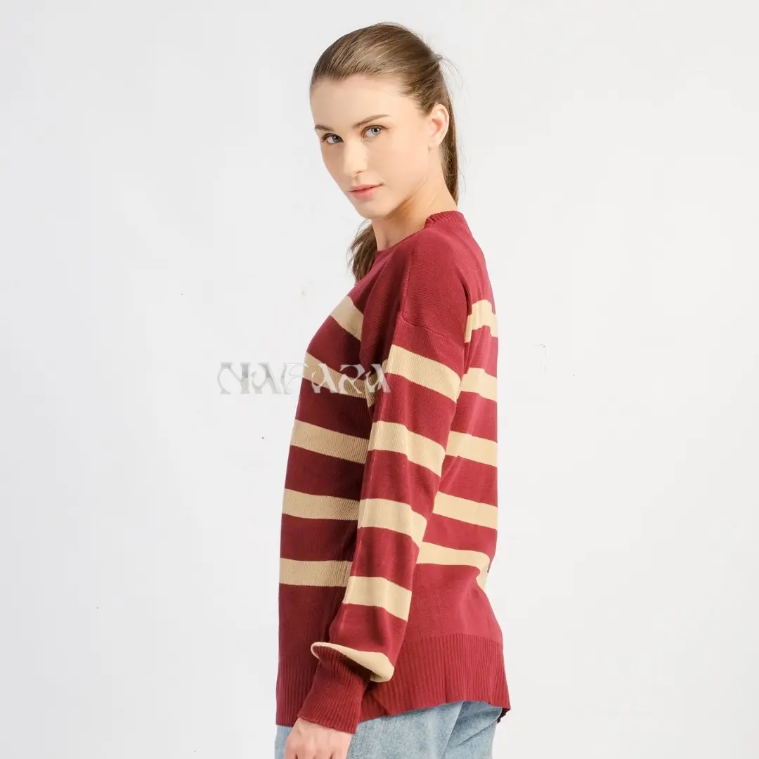 ￼Maudy Sweater Rajut Oversize | Sweater Blaster Rajut Wanita Premium | Sweater Rajut Wanita Motif Garis-Garis Premium | LD 106-112 cm / Dipakai Untuk Santai /  Top Knitwear