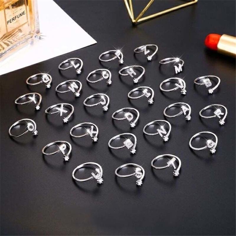 Nhẫn 26 Chữ Cái, Nhẫn Có Thể Điều Chỉnh Nhẫn Mở, Nhẫn Ngón Tay, Đính Đá Women 5