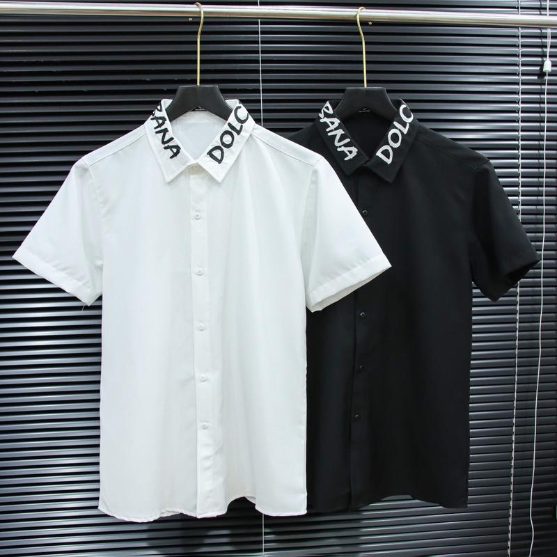 Áo sơ mi nam tay ngắn phối chữ viền cổ DG - TM 202 by IAMTHYU Menswear Shirt  Có Cổ Cổ Tròn đen(cổ bẻ) đơn giản