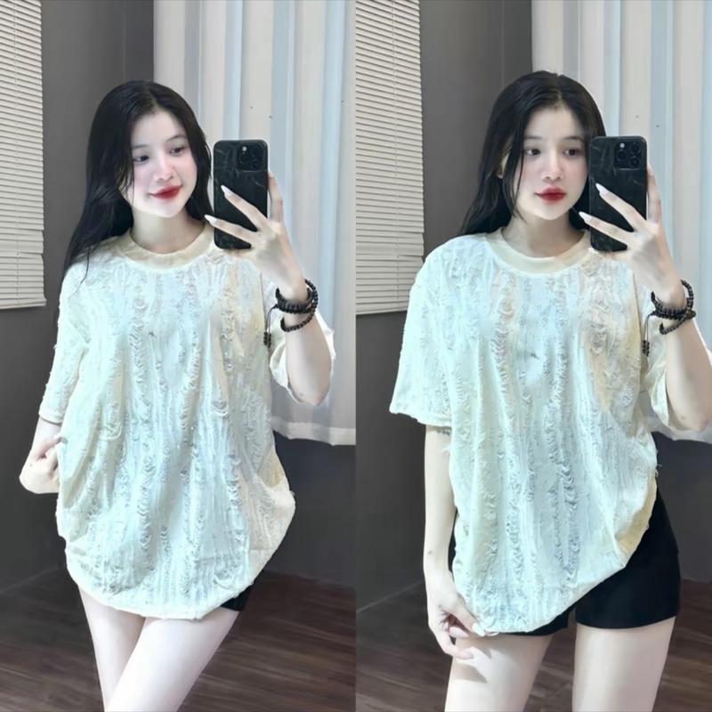 Áo thun xước rách nam nữ unisex form rộng tay lỡ free size (40-70kg) chất đũi xước 2 lớp Top Women Cotton