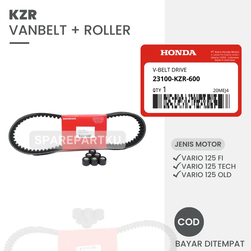 KZR PAKET VANBELT + ROLLER VARIO 125 FI / VARIO 125 TECHNO / VARIO 125 LED OLD / KARET PENGGERAK CVT KOMPLIT / VANBELT ASSY RUMAH ROLLER / V-BELT DRIVE / ROLLER / PANBEL CVT / ROLER 0