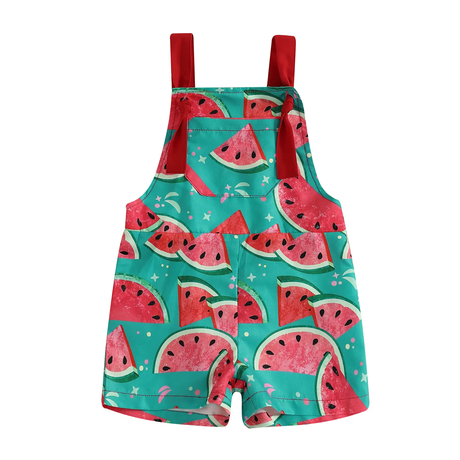 Kids Girls Overall Shorts, Watermelon Print Jumpsuit Summer Clothes with Pocket for Casual Daily