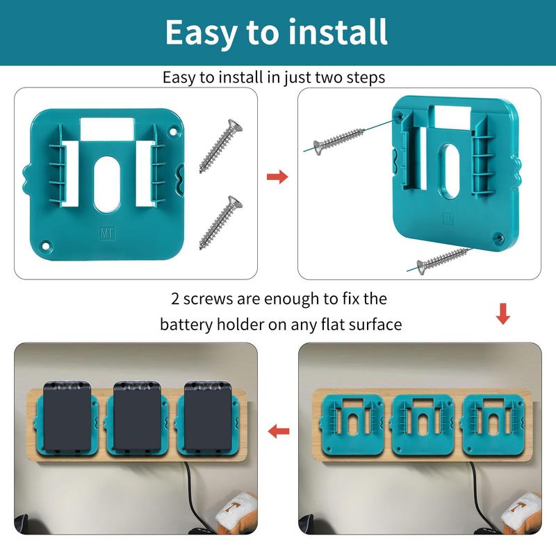 Battery Holder for Makita 18V Battery Mounts, Compact Battery Holder with 10pcs Screws for Makita Tools, Durable Tool Organizers for BL1860 BL1850 BL1840 BL1830, Hardware 2