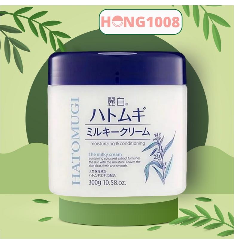 Kem dưỡng trắng da ý dĩ Hatomugi Moisturizing & Conditioning The Milky Cream 300g Nhật Bản