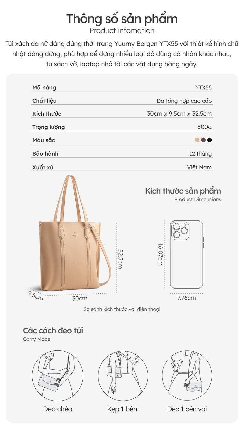 Product Introduction of Túi Yuumy (Thời trang nữ công sở dáng đứng - Túi xách da Bergen YTX55) 1