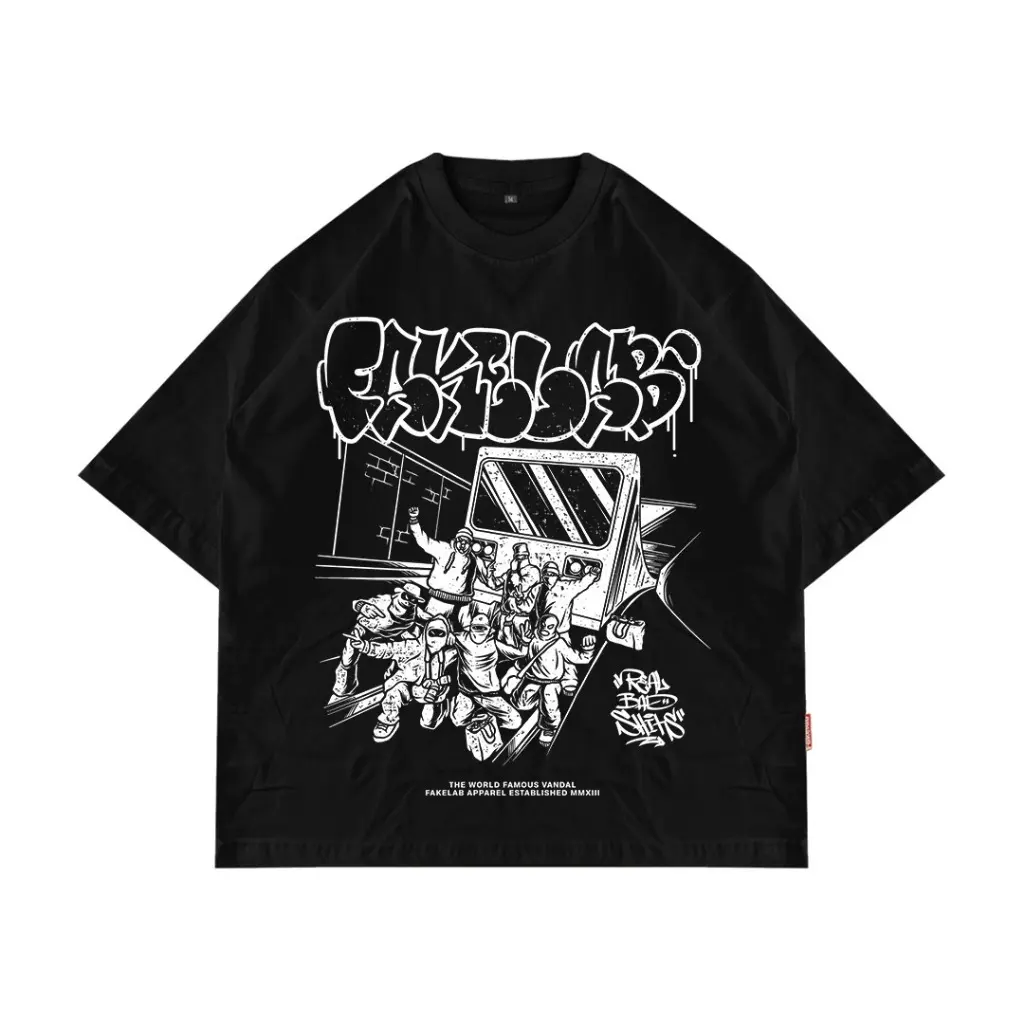 Fakelab TS oversize train Awaydays gang Black/tshirt Black/ACAB T-shirt Casual Jeans Light Kaos Tee Atasan Dark