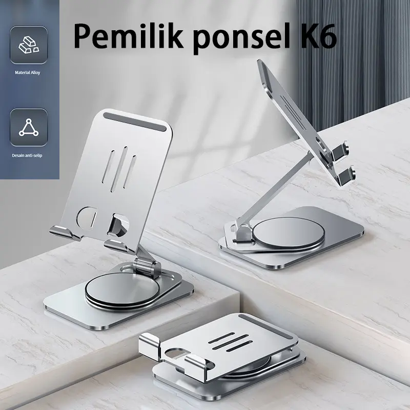Soputar 360 Derajat Universal: Dudukan Flexibel untuk iPad, Tablet Samsung, Smartphone - Adjustable, Portable, Kaki Anti Slip, Logam Kuat, Cocok untuk Home Office, Belajar & Video Call