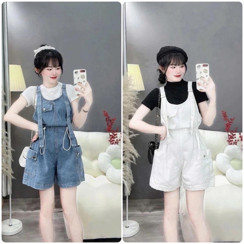 Yếm quần short jean nữ túi kiểu đẹp ạ jean cotton không co giãn Women Nữ Pants