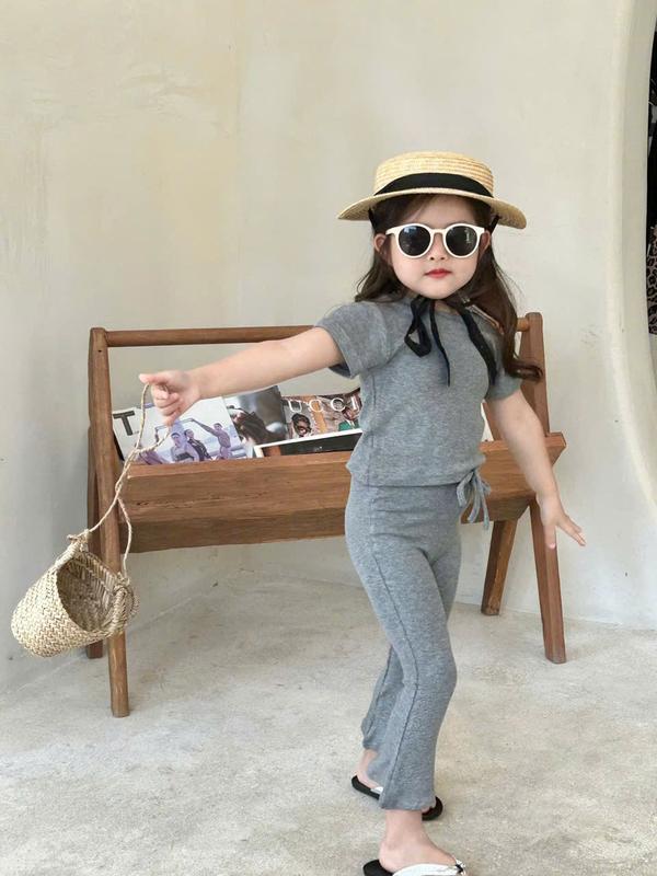 [TRÒN VÀ CAO TĂNG SIZE] Set đồ bộ áo thun croptop quần loe bé gái từ 08-25kg Cotton