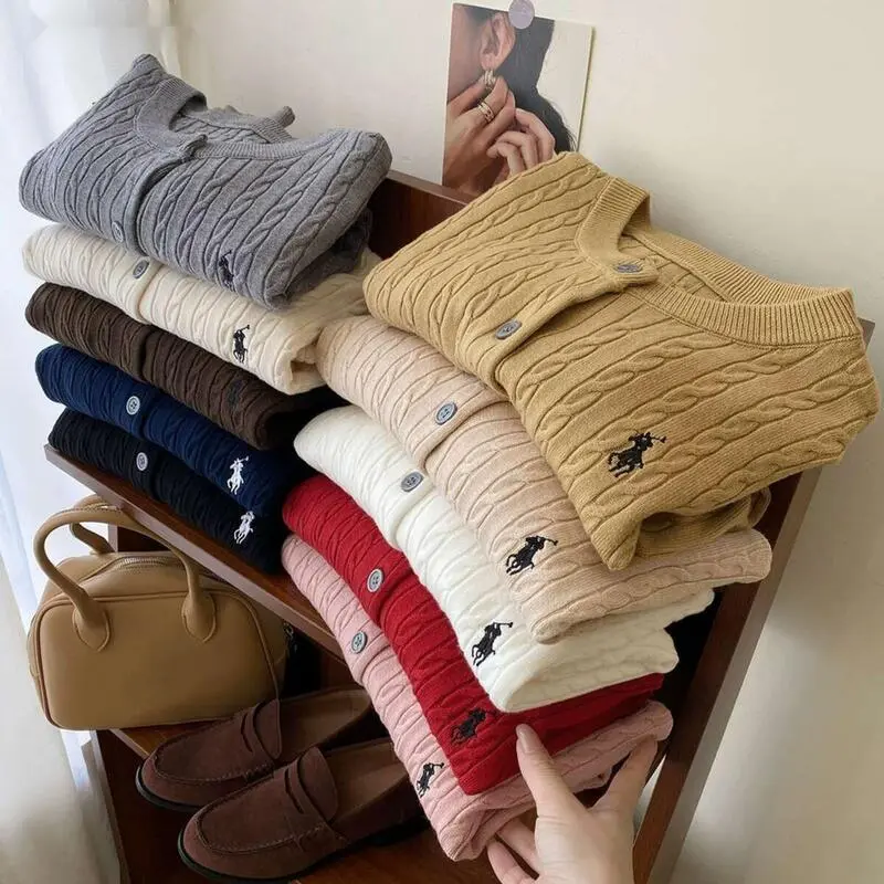 Áo Cardigan Len, Phong Cách Thường Ngày Xu Hướng Cổ Điển Thiết Kế Đơn Giản Với Điểm Trắng Và Đường Thêu, Dệt Kim, Áo Len Đẹp Nữ Women Voi Top Dài Tay