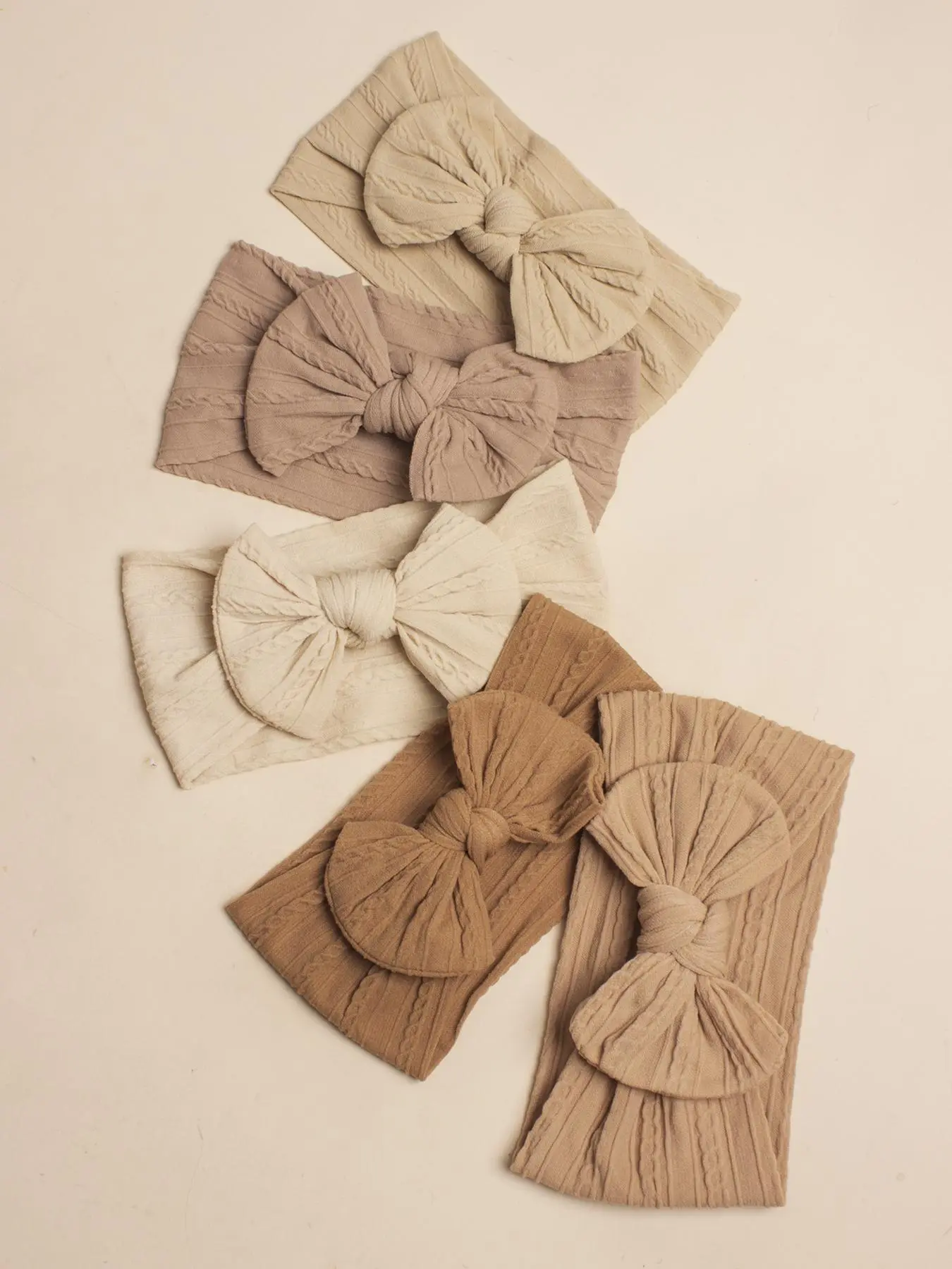 5pcs Baby's Cute Bow Decor Hair Band, Solid Color Big Bow Decor Hair Band For Baby Girls & Boys, Fashion Baby Accessories