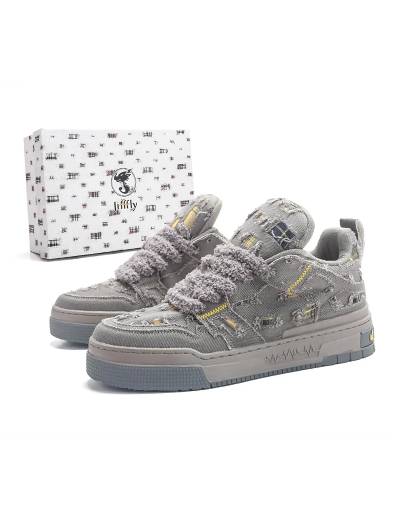 Fashionable Plaid Pattern Denim Design Low Top Skate Shoes, Casual Comfortable Lace Up Sneakers for Women & Men, Trendy All-match Skate Shoes for Daily Wear