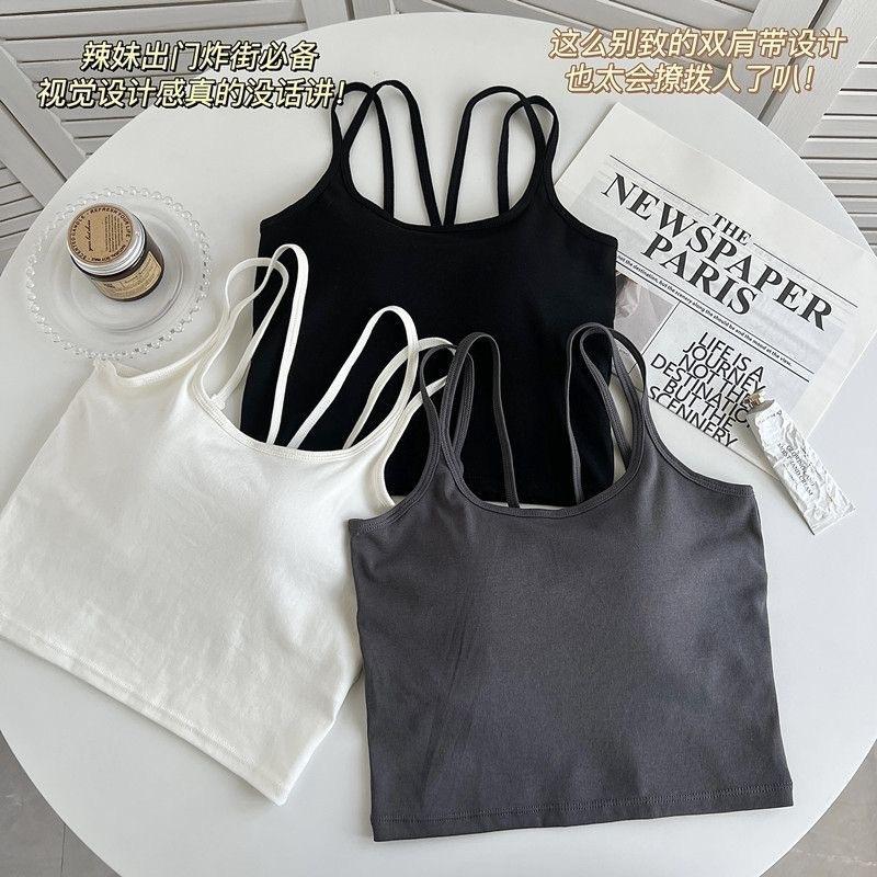 Product Introduction of Summer Korean Style Cross Camisole Women with Chest Pad One-Piece Outer Wear Short Beauty Back Wrapped Chest Bottoming Top Women 6