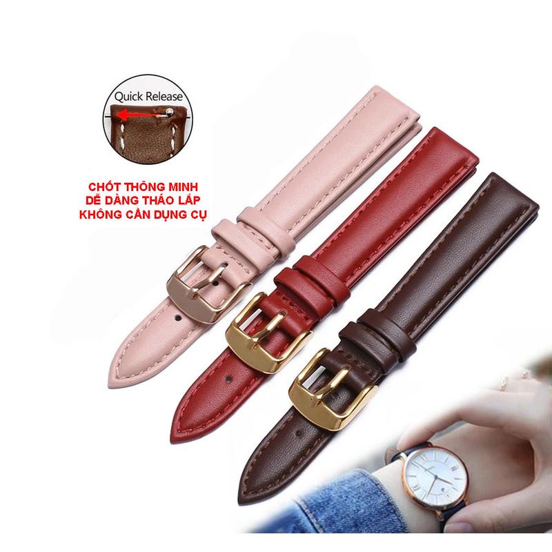   Hàng nhập-Loại Xịn  Dây đồng hồ da bò 2 mặt lớp da bò đầu tiên CHỐT THÔNG MINH BO-27 size 12 14 16 18 20mm  Đỏ  Hồng Nâu  