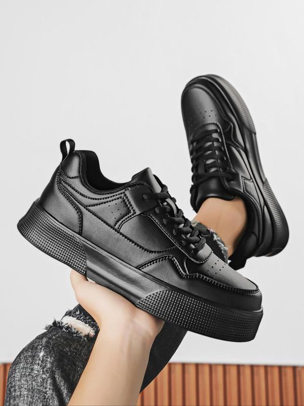 Men's Sporty Minimalist Lace Up Low Top Trainers As Gift, Back To School 2024 Summer Platform Skate Sneakers, Non-slip Boy's Walking Shoes,  Men's Shoes 7