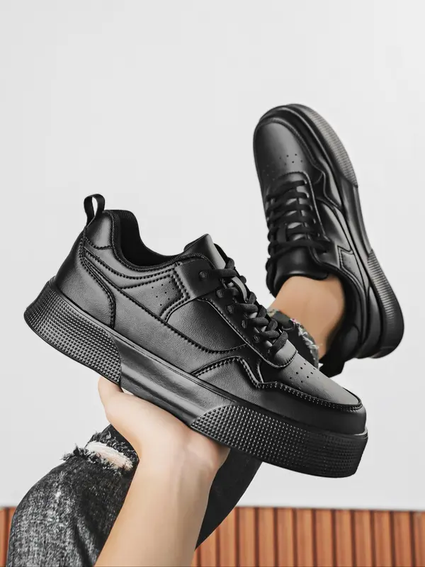 Men's Sporty Minimalist Lace Up Low Top Trainers As Gift, Back To School 2024 Summer Platform Skate Sneakers, Non-slip Boy's Walking Shoes,  Men's Shoes 7