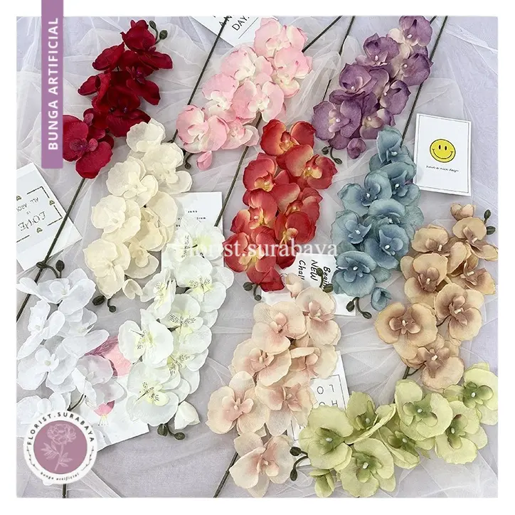 Bunga Anggrek Kain Murah Bunga Anggrek 8 Cabang Anggrek Orchid Bunga Dekorasi Artificial (NK-149) anggrek  putih