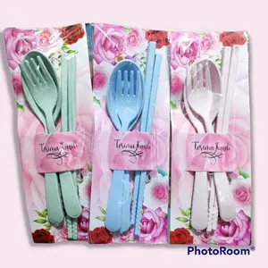 ( isi 100pcs ) Souvenir pernikahan travel set sendok garpu sumpit kemas alas shaby