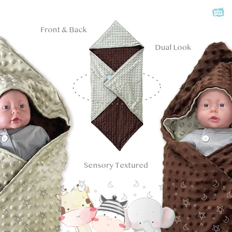 GUGUGAGA - Selimut Topi Minky Bayi | Double Sided Minky Dot Hoodie Baby Blanket | Selimut Topi Kupluk Bayi Minky Halus Newborn 1