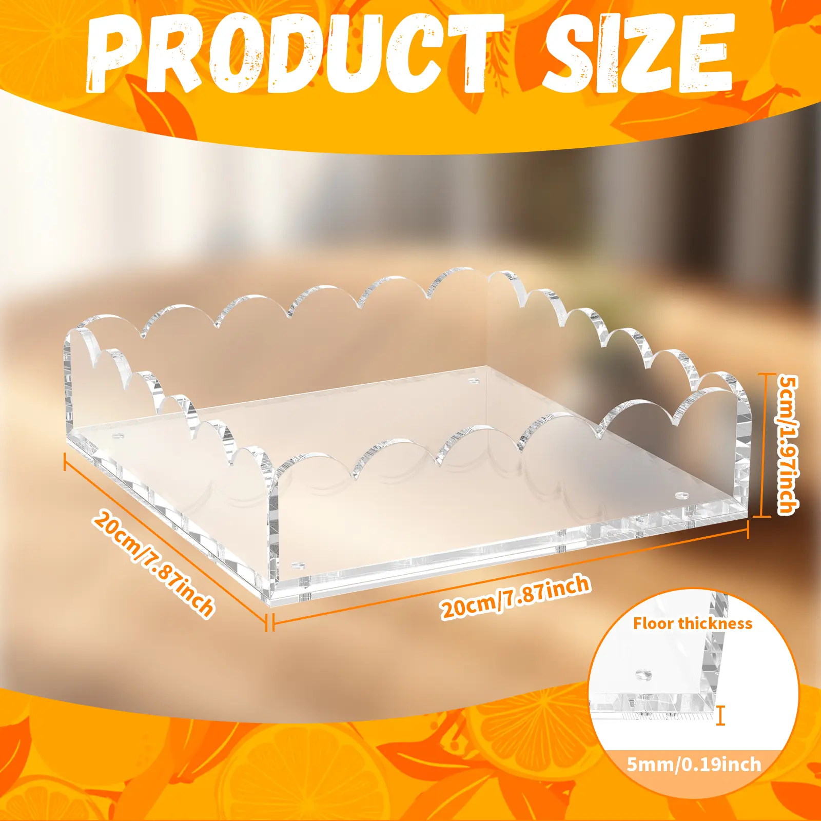 Acrylic Scalloped Tray Clear Acrylic Tray with Magnetic Mat Decorative Serving Tray Multifunctional Scalloped Tray for Bedroom Living Room Office 272HN