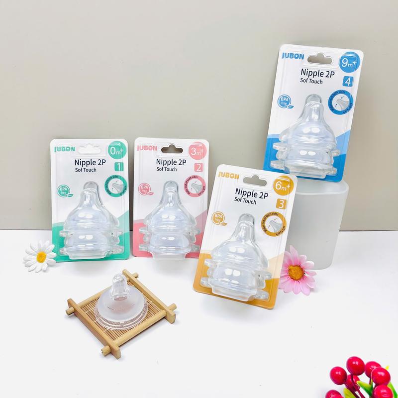 [Tặng Tưa Lưỡi] Hộp 2 Núm Ti Silicone Siêu Mềm Thay Thế Cho Bình Sữa Jubon, Ubmom Cổ Rộng Đủ Size S-M-L-LL Cho Bé