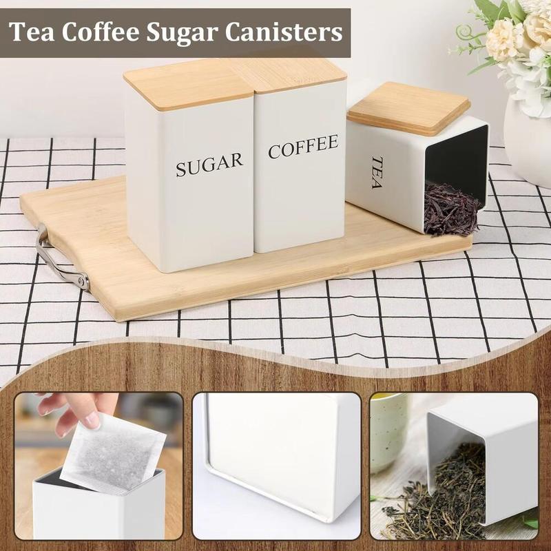 Tea Storage Box, 3 Counts/set Metal Tea Coffee Sugar Storage Jar with Bamboo Lid, Creative Storage Box for Home Office Dormitory School, Organiser 2