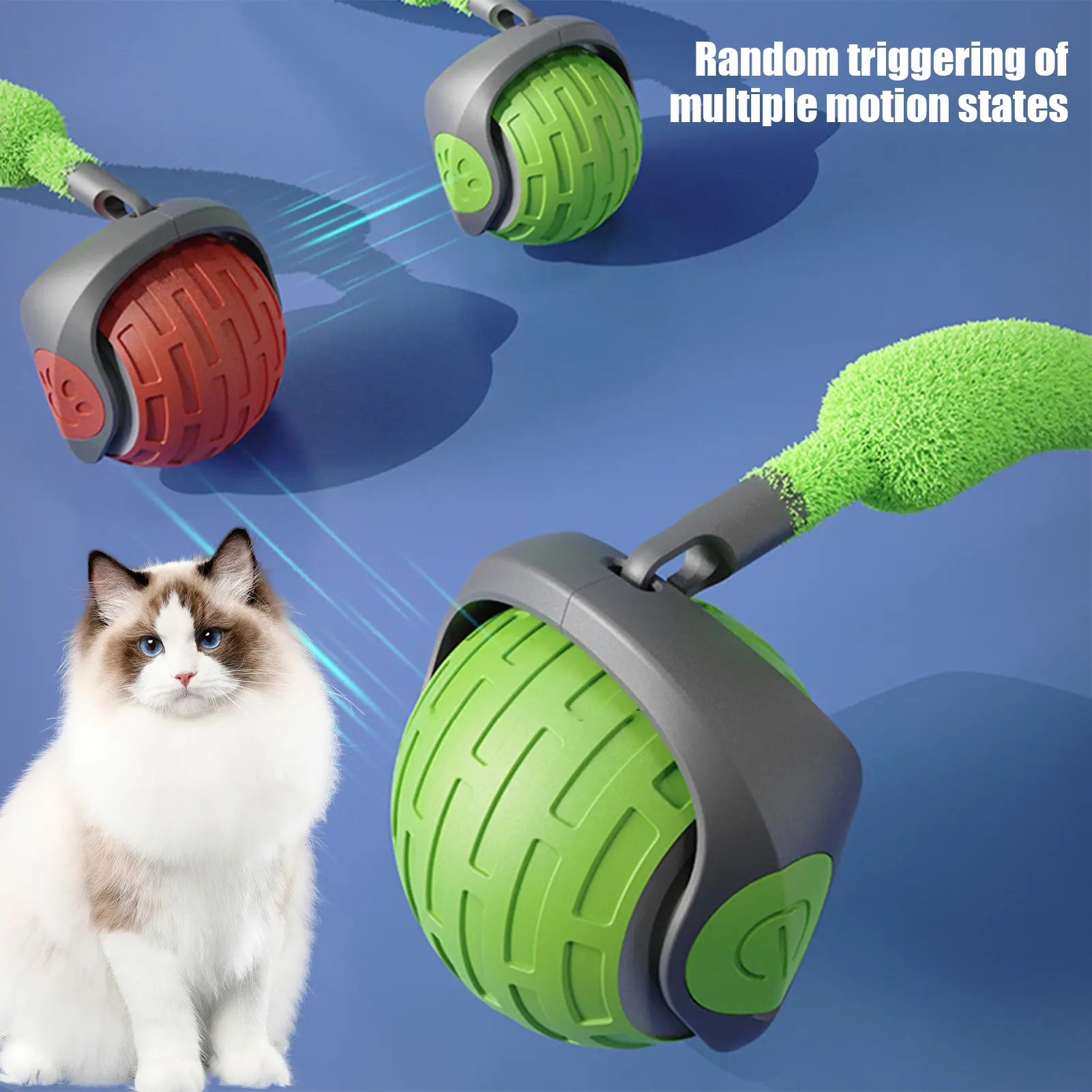 Interactive Cat Ball Toy USB Rechargeable Rolling Ball Toy Two-Speed Adjustment Automatic Moving Cat Toy with Tail for Indoor Cats