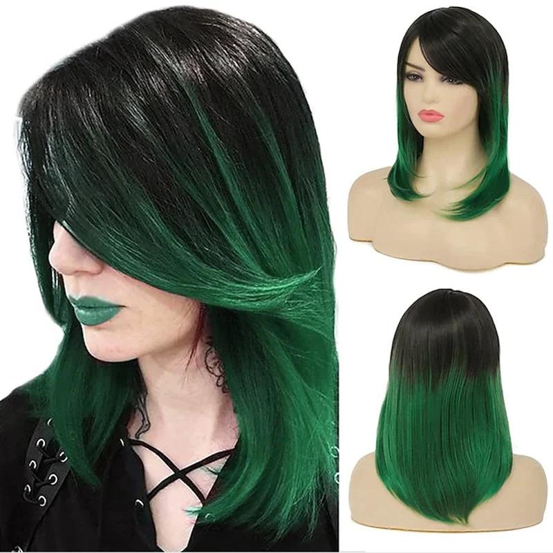 HAIRJOY Synthetic Hair Women Ombre Black Red Wig Medium Long Straight Side Part Wigs 2