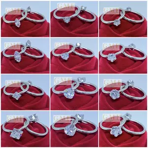Cincin Baja Putih Permata Bentuk Macam-Macam Love Bunga Cincin Permata Mengkilap Anti Karat