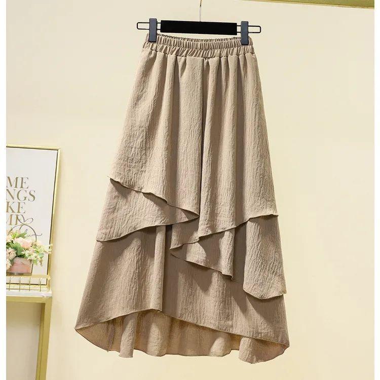 Quần Áo Nữ, Phong Cách Mùa Hè, Ngoại Cỡ, Cô Gái Đầy Đặn, Thời Trang, Sành Điệu, Hợp Xu hướng, Thường Ngày Và Thoải Mái, Họa Tiết Bất Đối Xứng Giả Hai Lớp, Váy 5