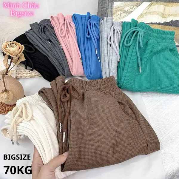 Quần Ống Rộng Nữ  Bigsize Cạp Cao Lưng Chun Dáng Suông Chất Liệu Nỉ Tổ Ong Đi Học Đi Chơi Women Pants 2