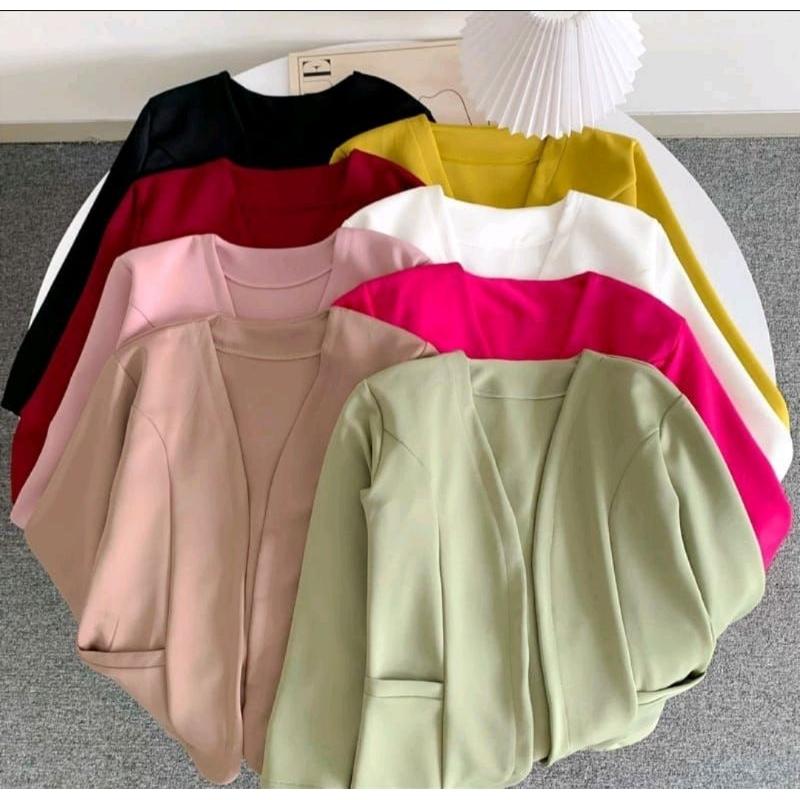 Blazer WANITA Kekinian Scuba polos Tanpa kancing Nabila Blazer Outer OOTD Basic Jaket Cewek Atasan Casual Panjang Hitam Tebal 6