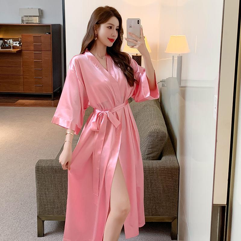 Spring and Summer Mid-Length Nightgown Pure Sexy Pink Girl Morning Gowns Small Light Luxury High-Grade Pajamas Pink 6