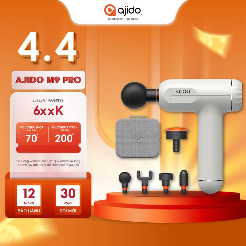 Máy Massage Cầm Tay AJIDO AJ - M9 Pro, 6 Cấp Độ, 4 Đầu Thay Thế, Có Thêm Đầu Nhiệt Nữ Women