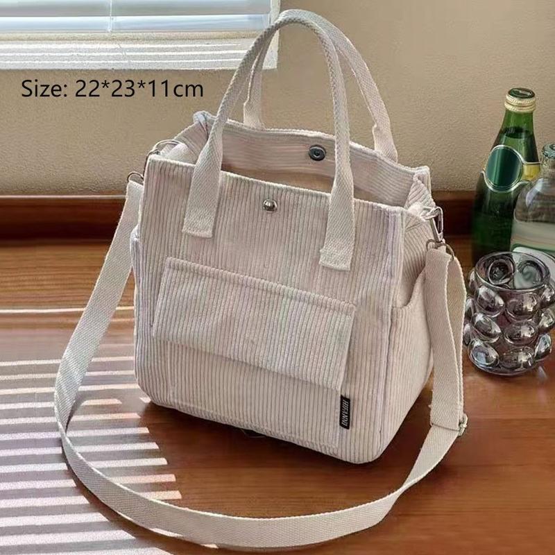 Portable Solid Color Single Shoulder Bag Multi Pocket Corduroy Messenger Bags Large Capacity Simple Versatile Crossbody Bag for Women 3