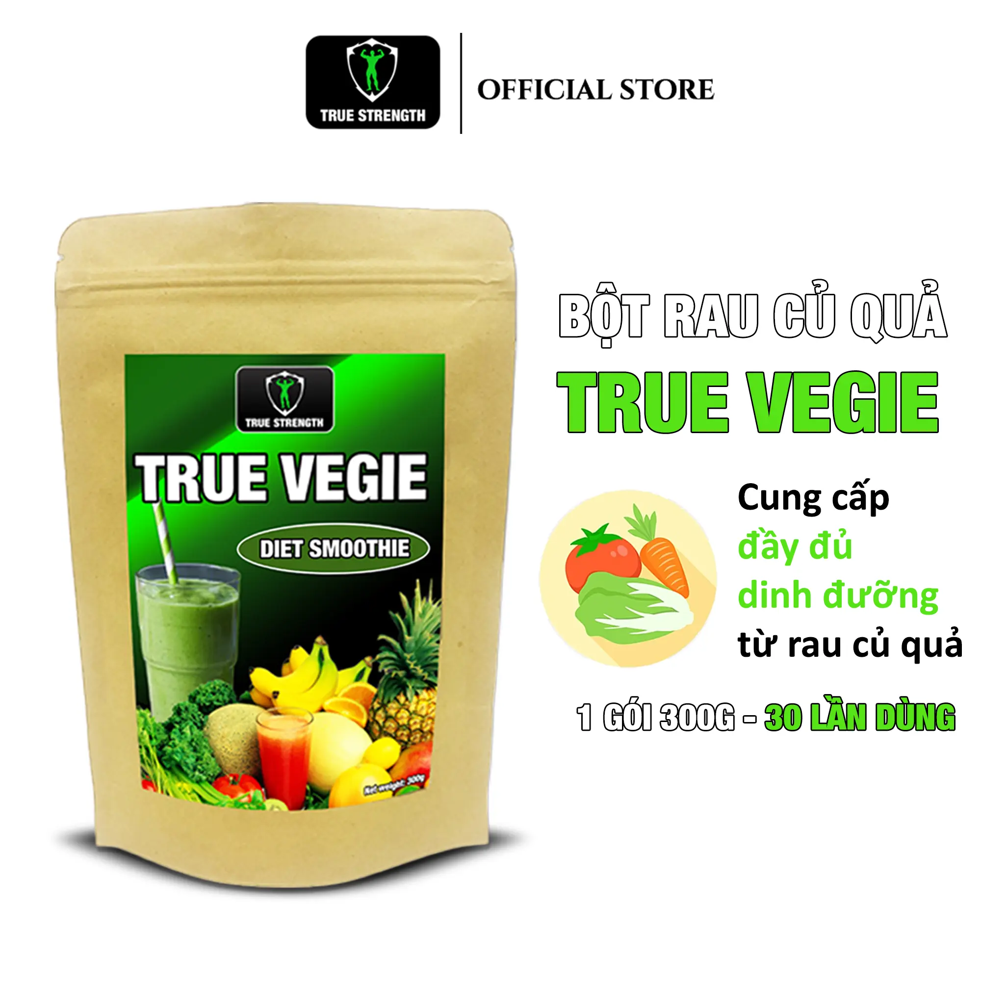 Bột rau củ quả True Vegie | 1 gói 300g | 30 lần dùng | True Strength