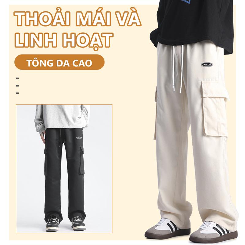 Han & Jap Quần kaki dáng rộng unisex, quần kaki Nam cạp chun túi hộp mặc được 2 kiểu phong cách Hàn Quốc Ống Rộng  quần thường ngày M-3XL Jean Menswear Nhung Pants 0