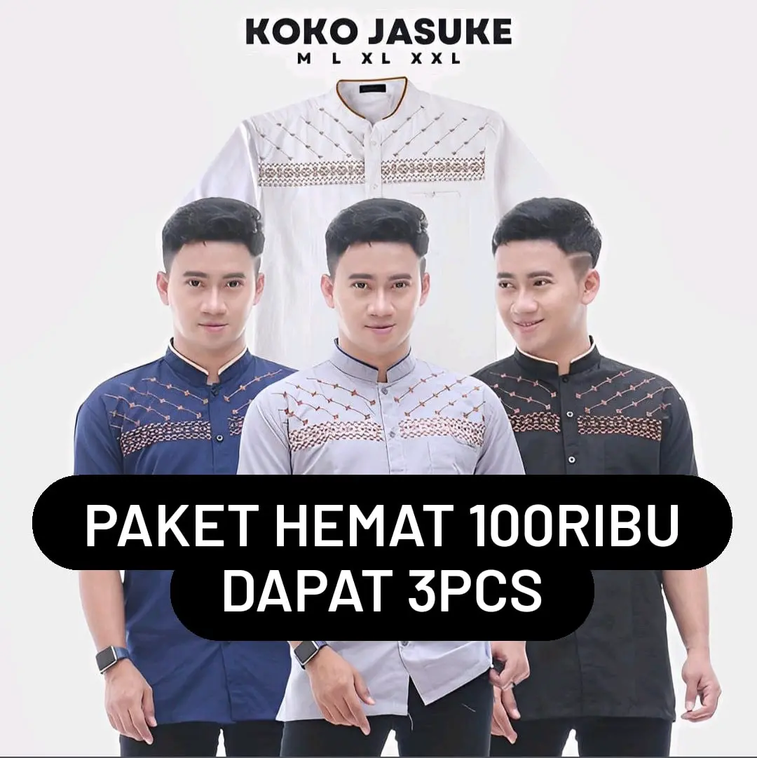 PAKET HEMAT 100RIBUAN DAPAT 3PCS - Baju Koko Pria Muslimin Lengan Pendek