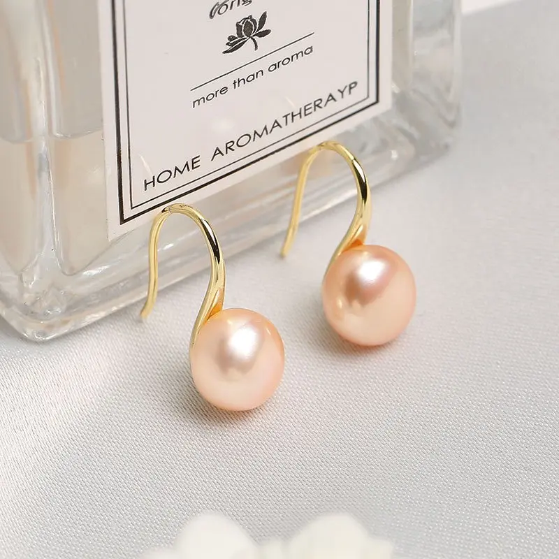 GH10- Bông tai ngọc trai 9,5-10ly hình dạng bán cầu kiểu gót hài chế tác bạc 925 xi phủ vàng 18k/bạch kim, đeo hàng ngày, đi làm đi tiệc đều nổi bật