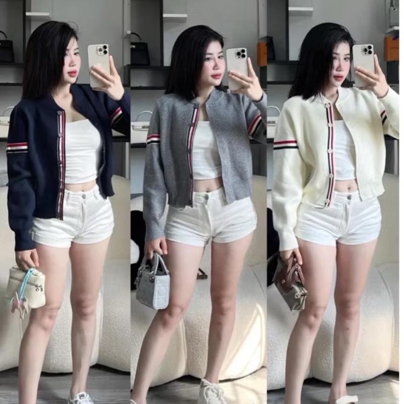  Áo Khoác Bomber Thom Kẻ Sọc Tay Chất Len Ép Mịn Kiểu Dáng Trẻ Trung Dễ Mặc Cho Nữ Freesize 