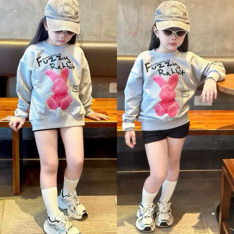 Áo nỉ cổ tròn thu đông cho bé gái fuzzi hồng, áo nỉ chất lót lông cáo thu đông trẻ em,TPKIDS,[M901] 0