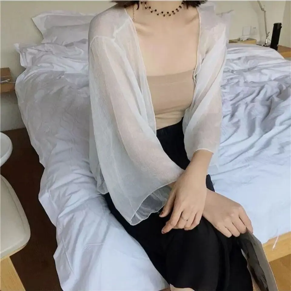 Áo Cardigan Chống Nắng, Khăn Choàng Nhỏ Có Thể Đeo Ngoài Trời, Siêu Thanh Lịch, Áo Voan Nữ, Quần Áo Chống Nắng Cổ Tích Áo Khoác Mỏng Dễ Phối Đồ Mùa Hè Ngắn Jacket Top