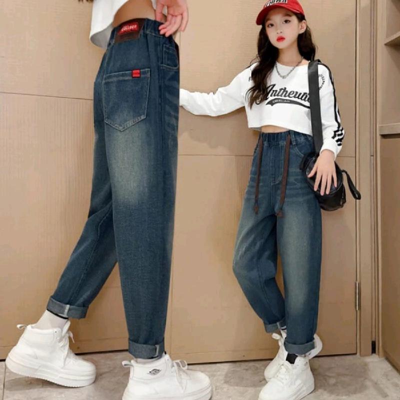 Baggypants Jeans Celana baggy anak perempuan Baggy Jeans Usia 6-12 tahun  Celana baggy Jeans anak Polos Low Waist Fashion 10-11 tahun snowhitam bawahan Kulot 5
