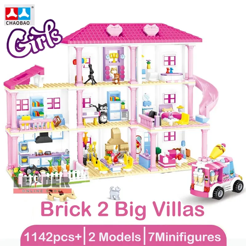 MAINAN RUMAH-RUMAHAN NOTLEGO BRICK VILLA BESAR 2 MODEL GIRLS CITY HOUSE 1142 Pcs +7 FIGURE CHAOBAO 7460 3