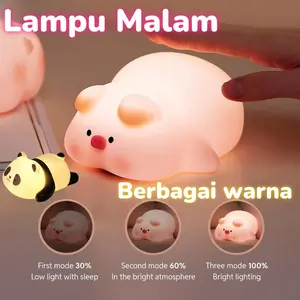 Baru Lampu Tidur Anak LED Pig Silicon Lampu Malam Hiasan Night Lamp Rechargeable Touch Lamp  Samping Tempat Tidur Ambien Peredupan Tiga Tingkat Merah  Kamar