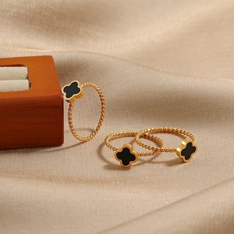 Product Introduction of Cincin Semanggi Empat Daun, Bersalut Emas 18k, Diperbuat daripada Keluli Titanium, Untuk Wanita, Tidak Berkarat dan Tidak Luntur, 2 11