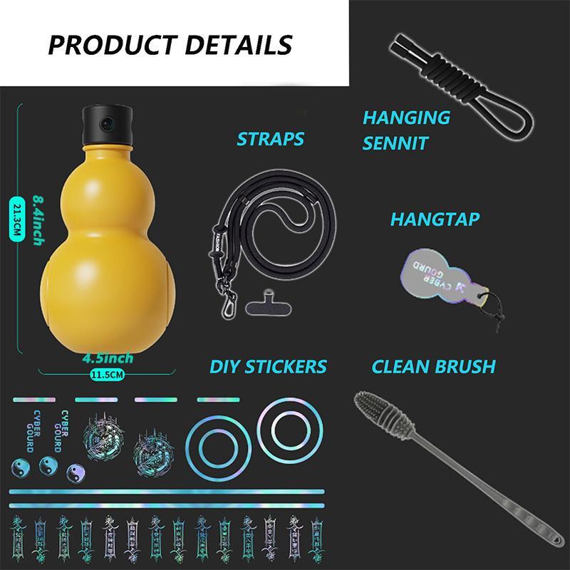 Product Introduction of 900ml Sports Water Bottle, 1 Count Gourd Shaped Water Bottle with Strap & Sticker, Large Capacity Drinking Cup for School Gym Camping Hiking 1